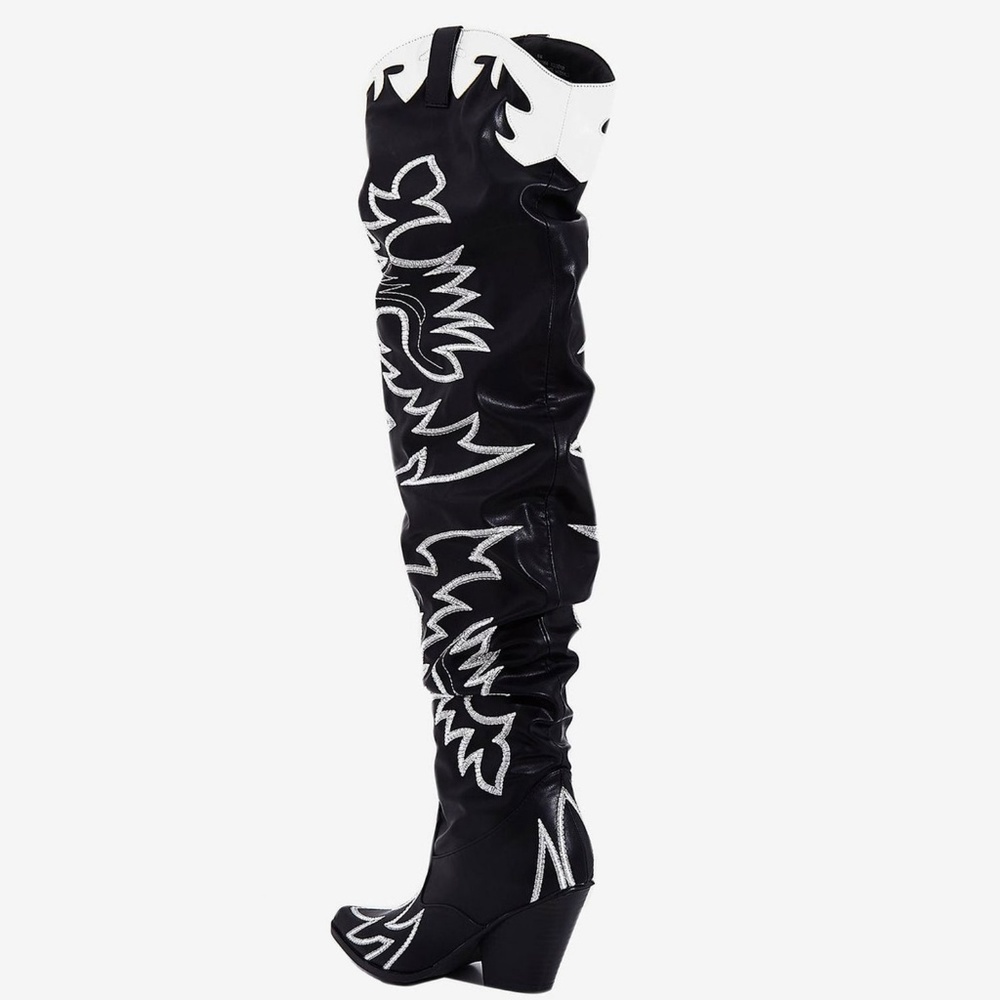 New Slouch Flame Embroidered Over The Knee Western Cowboy Cowgirl Boots Pull On - Picture 6 of 8